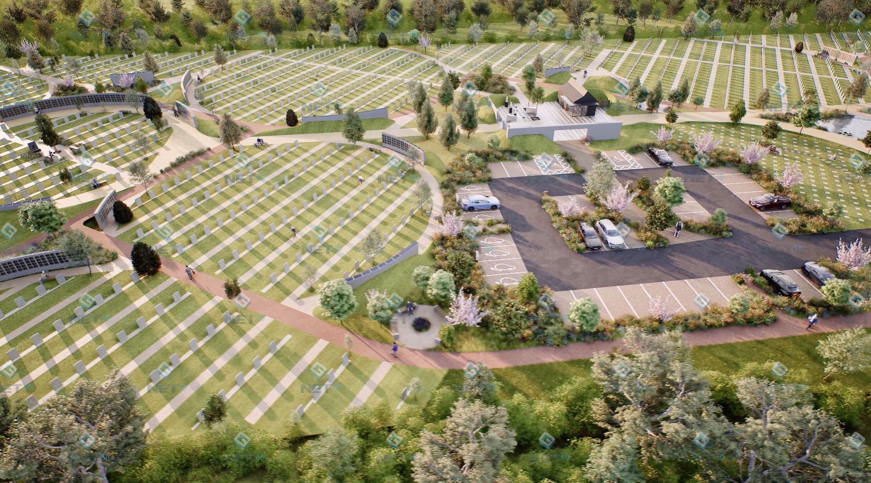 Circular burial gardens from above