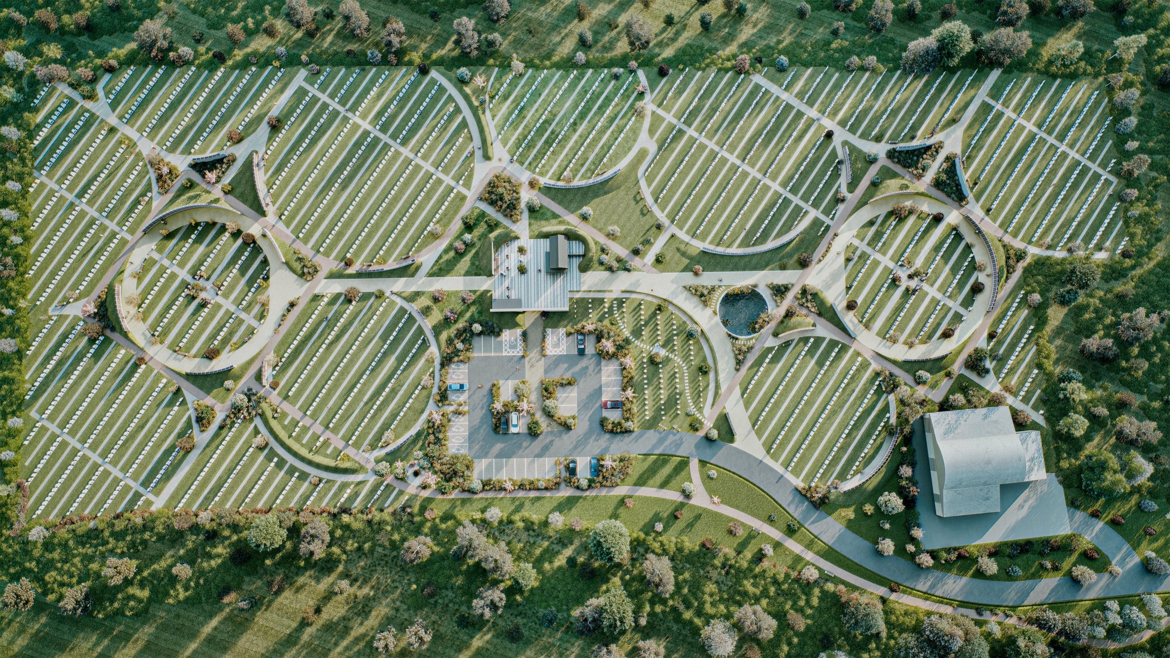 Overview map of Meadowstone Park Cemetery showing Phase 1 gardens and pathways